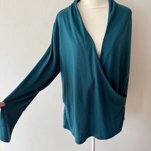 NWT Talbots Women Wrap Long Sleeve Top Size 1X Teal Classic Office Causal Mature